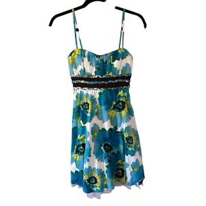 City Triangles‎ Floral Sundress Blue Yellow Milk Maid Fairycore Vintage SZ 3